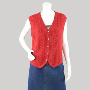 Vintage Karen Scott Red Cable Knit Sweater Vest Women's Medium